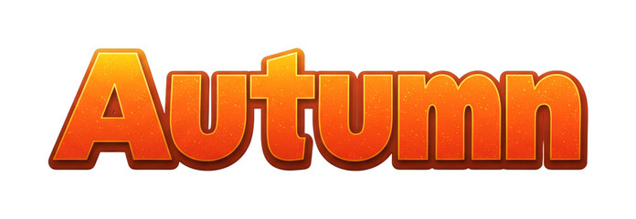 Autumn word text graphic design element with vibrant orange and yellow gradient colors, featuring a textured surface and a subtle three-dimensional effect.