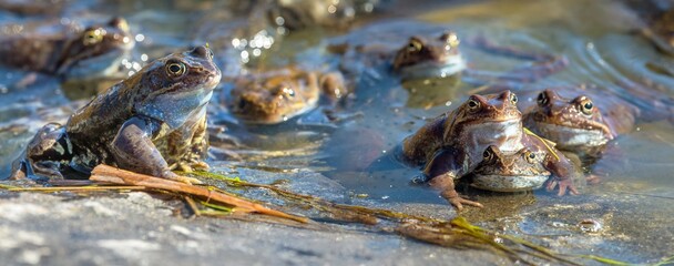 European Common brown Frog Rana temporaria group eggs