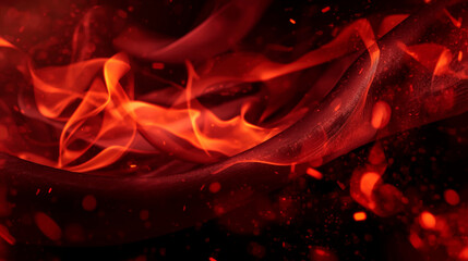red fire flames on black background, horizontal banner, free space for text and copy
