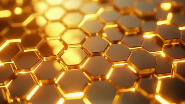 Glowing golden honeycomb pattern background representing technology and success