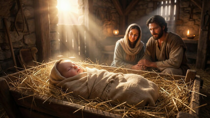 Christmas scene, the birth of Jesus