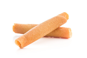 Sweet wafer rolls  isolated on white background.