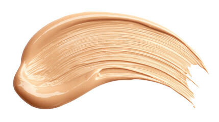 Cosmetic liquid foundation brush stroke or smear, a beige skin tone makeup beauty product texture sample swatch, on a transparent background for design elements