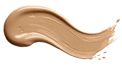 Beige liquid foundation creamy texture creating a smooth smear swatch, representing cosmetics, makeup, and skincare concepts, isolated on a transparent background