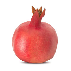 Vibrant red pomegranate resting on a pure white background showcasing its natural beauty and texture