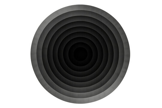 Deep abstract circular tunnel illusion with concentric rings, a black vortex leading into the abyss on transparent background
