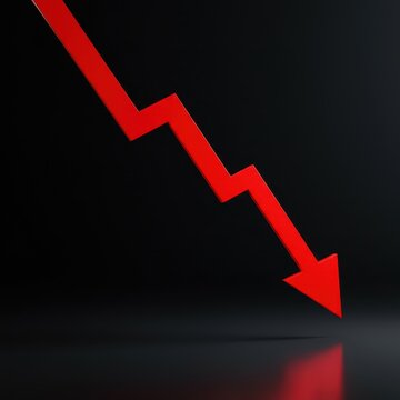 Sharp decline in financial interest shown by a prominent red arrow pointing steeply down, indicating falling economic rates and market apathy ,dropping ,debt ,market