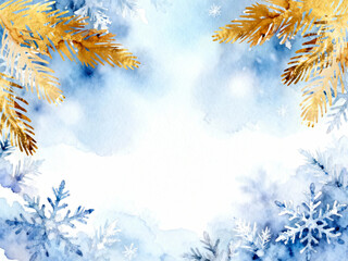 Christmas background with snowflakes. Watercolor hand drawn illustration. Winter background with snowflakes. Watercolor hand drawn illustration.