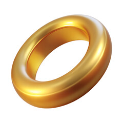Golden ring isolated on white background, shiny metallic torus 3D rendering