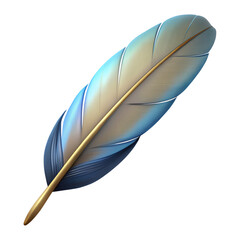 Vibrant Blue and Gold Feather with Quill, Isolated on White Background for Design