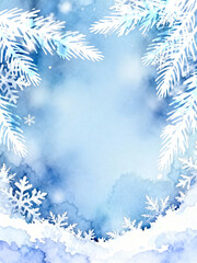 Christmas background with snowflakes. Watercolor hand drawn illustration. Winter background with snowflakes. Watercolor hand drawn illustration.