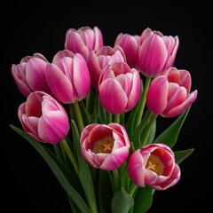 Fototapeta premium A stunning bouquet of soft pink tulips symbolizing deep affection and sweet romance, perfect for a loving celebration or spring holiday backdrop ,surprise ,blossom ,romance