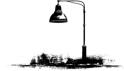 Black and white stencil illustration of urban street lamp design