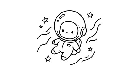 Cute astronaut floating in outer space surrounded by stars.