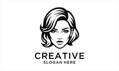 Elegant Womans Face Logo Design Vector Art.
