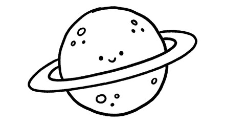 Cute Cartoon Planet with Rings and Happy Face.