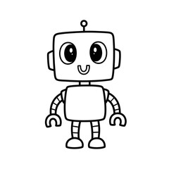 Cute Cartoon Robot Character Outline Drawing.