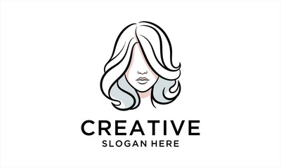 Elegant Womans Face with Flowing Hair Logo Design.