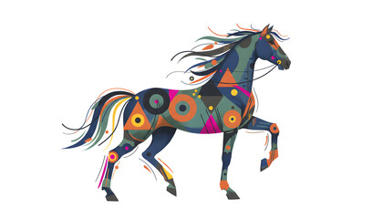 Fototapeta premium Abstract horse design with colorful geometric shapes
