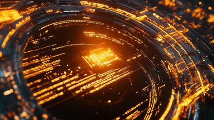 Digital circuit processor with glowing data flow - Powered by Adobe