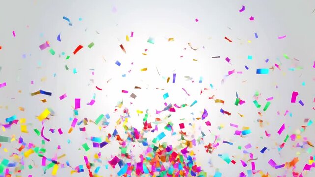 Colorful confetti scattered on a white background.