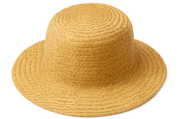 Yellow woven straw sun hat with broad brim offering style and sun protection for beach or summer holidays