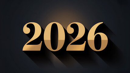 Elegant 3D golden 2026 typography with dramatic shadows on luxury dark backdrop