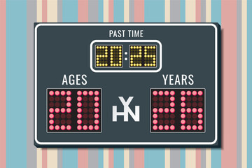 2026 Sport Games Scoreboard Style New Year Concept with Digital Score and Time Displays Style Numerals Logo and Lettering - Yellow and Red on Multicolor Background - Mixed Graphic Design