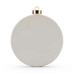 Obraz premium A large, flat, round ceramic Christmas ornament in a matte cream color with a gold cap