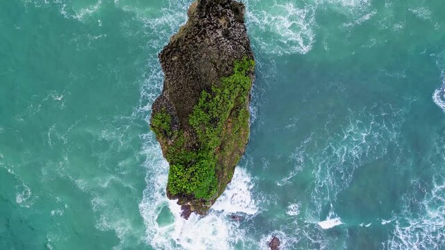 4K Aerial View of Ngliyep Beach on the Southern Java Coast, Malang, East Java
