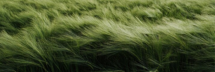 Fototapeta premium Lush green barley field swaying in the wind under a cloudy sky