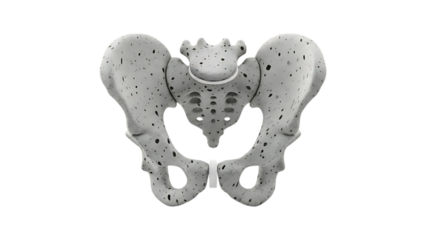 Human pelvic bone anatomy showing hip structure, sacrum, and ilium for skeletal and medical educational study

