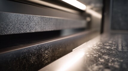 Medium shot showcasing intricate laseretched patterns on sleek surfaces highlighting precision and fine craftsmanship in digital finishing designs.