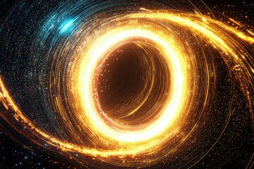 Experience a glowing lines tunnel with neon lights and a white round ring portal, rendered in 3D for a high-impact visual.