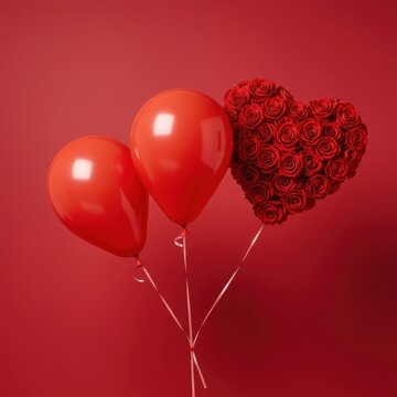 Trois ballons rouges et roses en forme de coeur flottent ensemble sur un fond uni. D?coration festive pour c?l?brations et amour ,isol? ,saintvalentin ,objetisol?