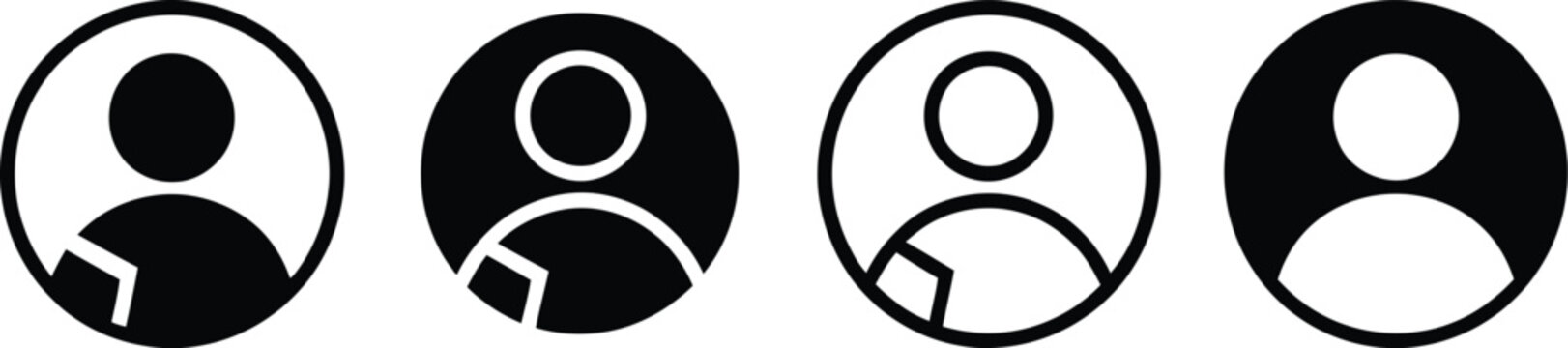 A set of four monochrome user profile icons, showcasing distinct variations of the classic silhouette with subtle design differences