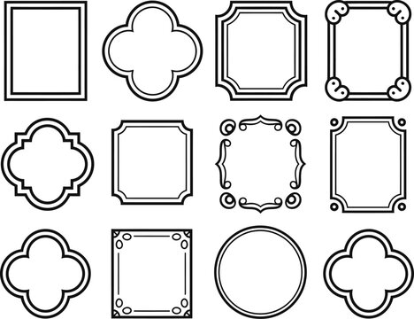 Elegant collection of black and white vector frames and borders, featuring various decorative shapes and intricate line art designs for versatile graphic applications