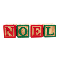 Colorful wooden blocks spelling noel for christmas celebration