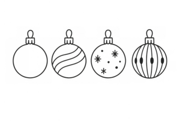 Christmas ornaments line art set bringing festive mood, holiday season decoration elements, transparent background