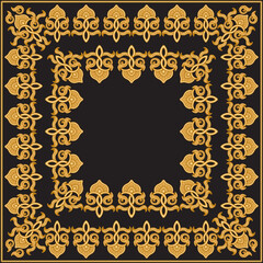 Vector Baroque and oriental golden scrolls frame on a black background. 3 pattern brushes in a brush pallet for scarf and carpets