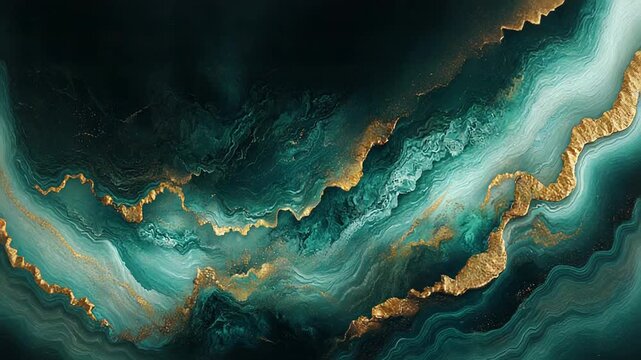 Abstract fluid emerald and gold marble texture background