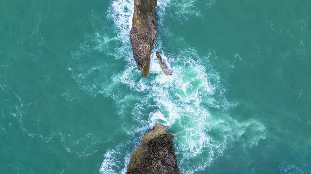 4K Aerial View of Ngliyep Beach on the Southern Java Coast, Malang, East Java