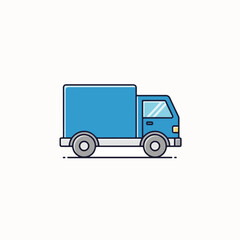 Fototapeta premium Blue delivery truck illustration, perfect for logistics and shipping solutions. This simple delivery graphic outlines efficient service, conveying quick package transport.