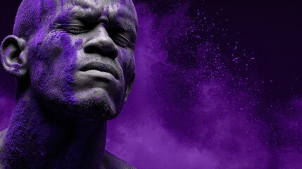 Person’s head immersed in purple pigments, eyes closed. Epilepsy awareness,  support, inclusion during Purple Day initiatives