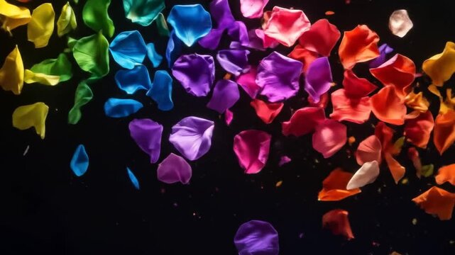 A Stunning Rainbow of Petals: An Abstract Exploration of Color and Composition, on black