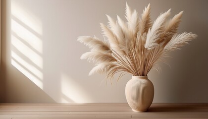 pampas grass in vase neutral background minimalist home decor aesthetic dried flowers boho interior design ideas