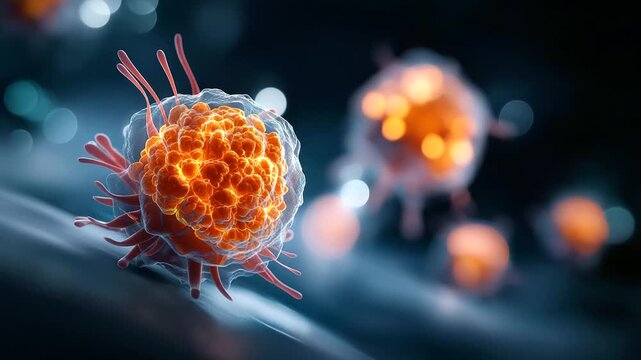 Targeted cancer therapy precision attack visualization faceless cellular composition defocused malignant cell background precision medicine concept innovative treatment