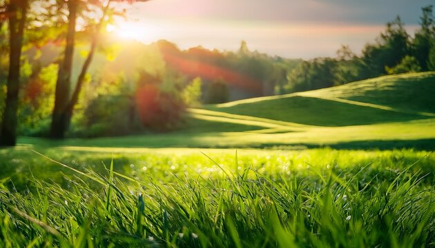 lush green grass basking in warm sunlight idyllic nature scene perfect for backgrounds and websites - Powered by Adobe