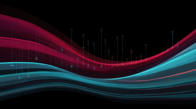 Abstract flowing waves in red and blue with data points, digital design, background, technology theme, motion graphic elements, futuristic concept - Powered by Adobe