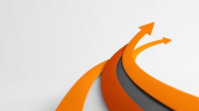 Abstract illustration of curved arrows in orange and black tones indicating movement, direction, and change on a clean white background - Powered by Adobe